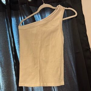 FABLETICS One-Shoulder Cream Ribbed Top